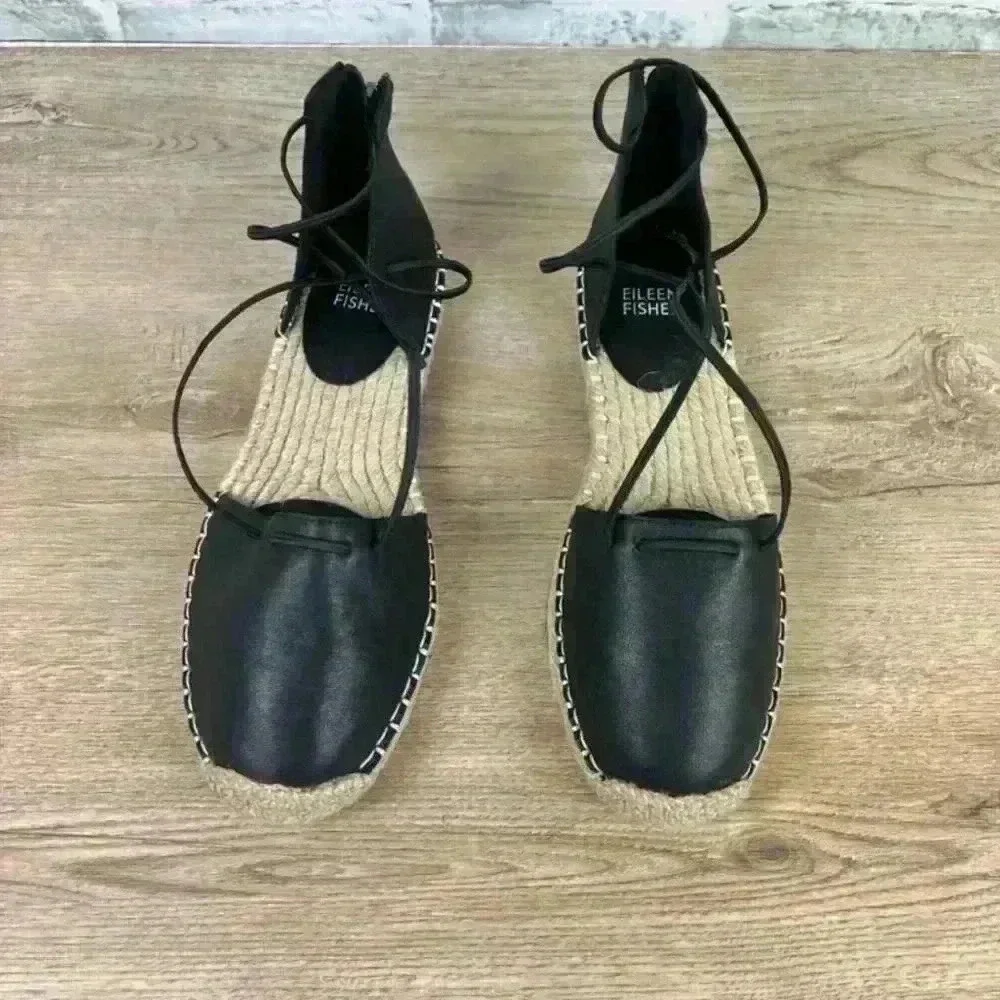 Eileen fisher lace espadrille‎ black leather
